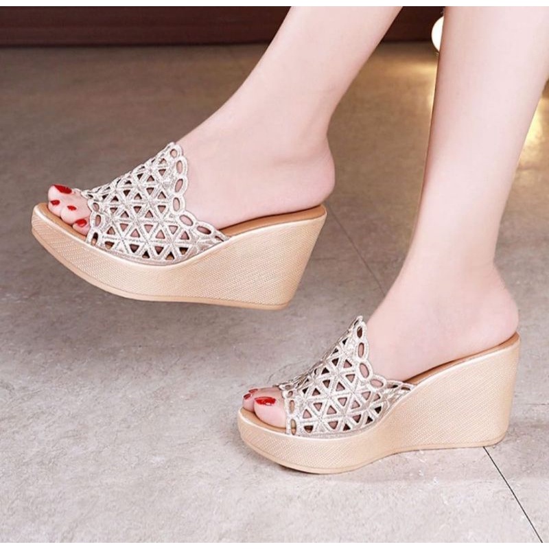 ABBUSHOES Nn 26 sandal wedges laser  veronica sol karet  7cm