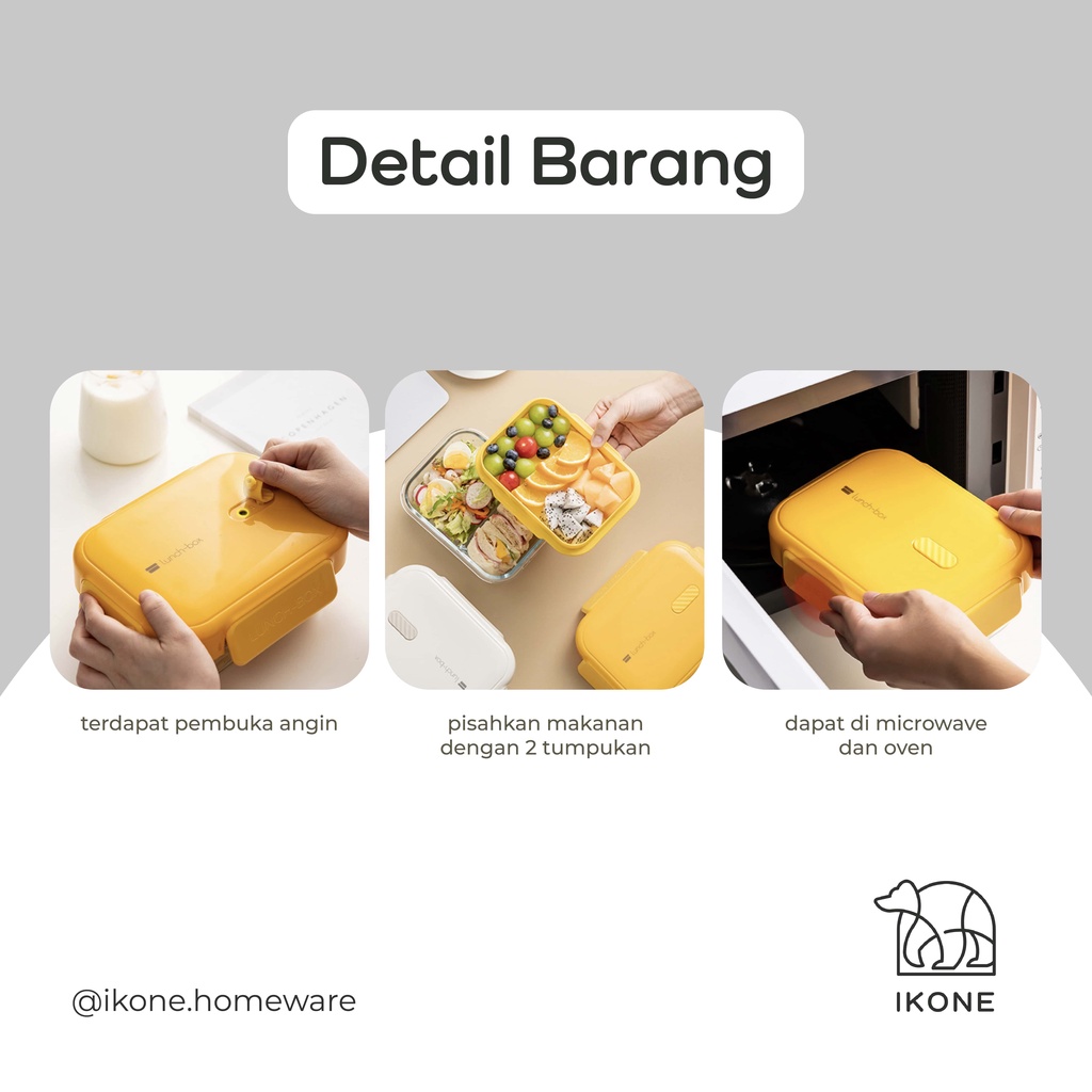 【IKONE】MAKA Bento Box Lunch Box Tempat Bekal Makan Kotak Penyimpanan Makanan Food Storage Box Lunch Box 2 Tingkat