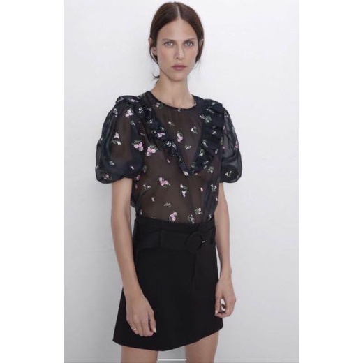 blouse zara embroidered black