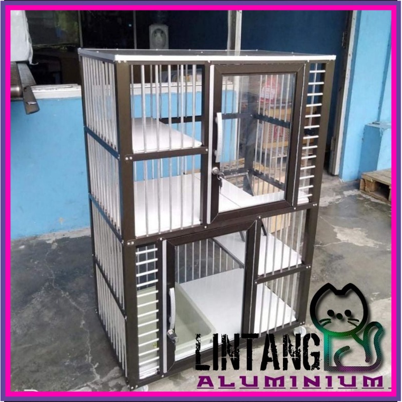 Kandang Kucing 2Tingkat Minimalis Jeruji kaca