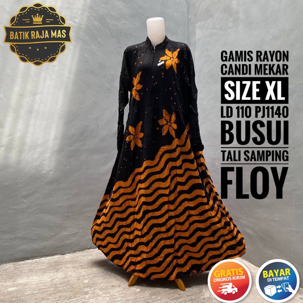 Baju Gamis Orang Tua Wanita Dewasa Terbaru Syari Lebaran Busui Friendly Resleting Depan Motif Batik 