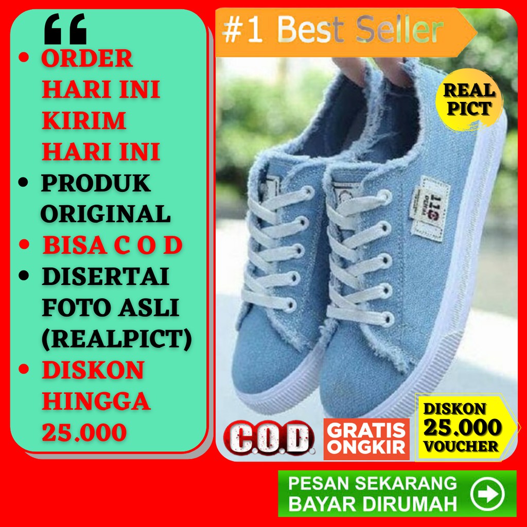 Sepatu Spatu Cats Kets Cets Sneakers Snekers Wanita Anak Pria Cowok Cewek Import Biru Murah Korea