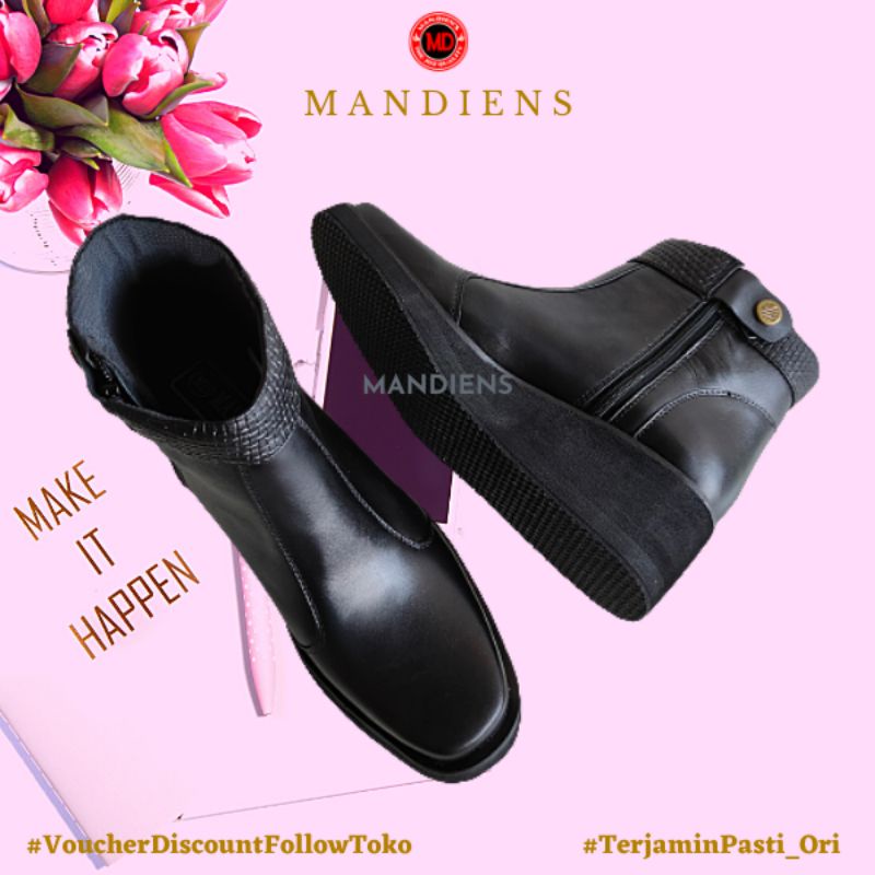 MANDIENS Sepatu PDH Wanita Kulit Asli PDL SUS 011 Sole Ringan Anti Slip Original Berkualitas Terbaik Branded Keren Model Boot Tinggi PDH  Bhayangkari Kowad PDL Secwan Satpam Wanita Sepatu Hijab