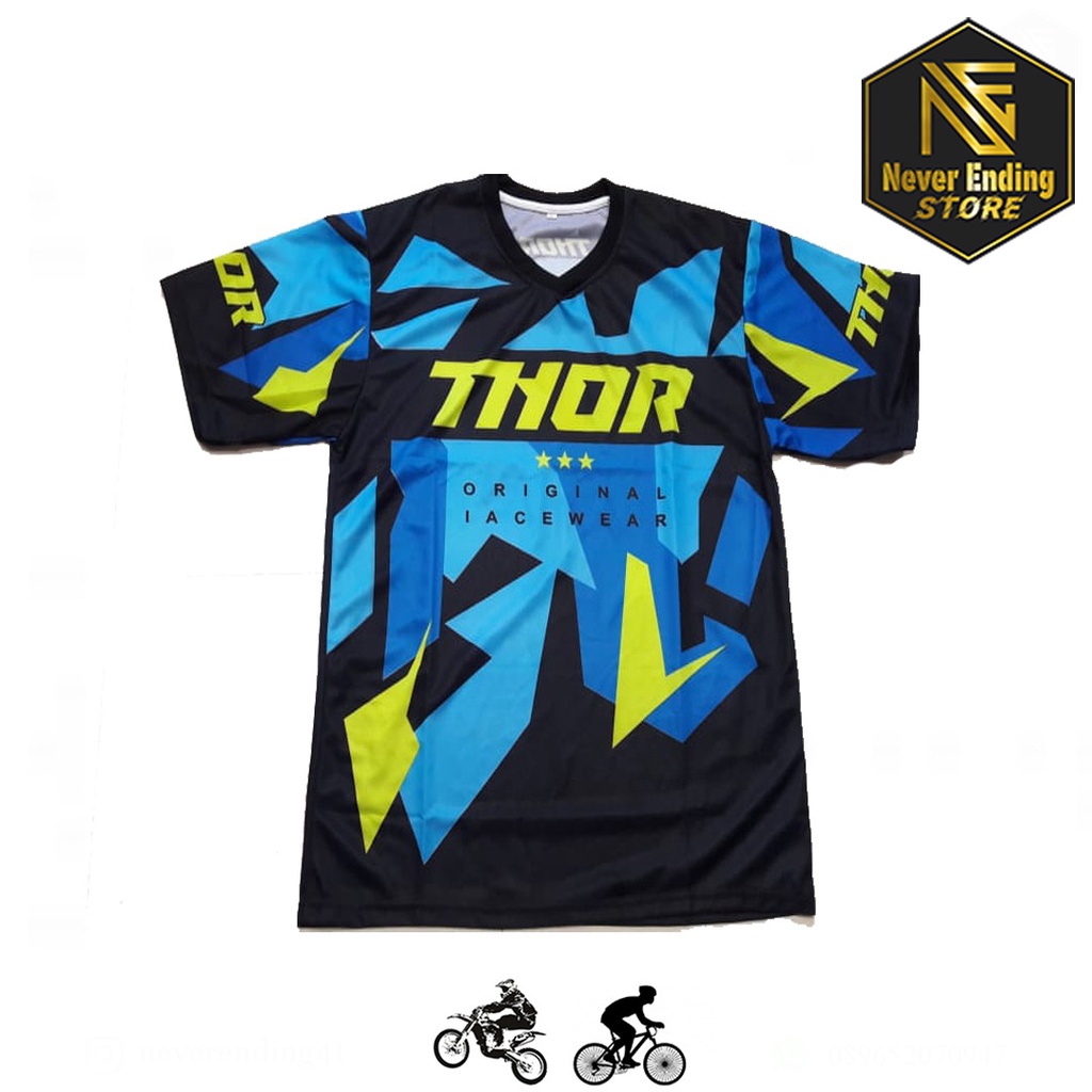 Jersey Sepeda Gowes Motocross Downhill Thrill THOR Biru