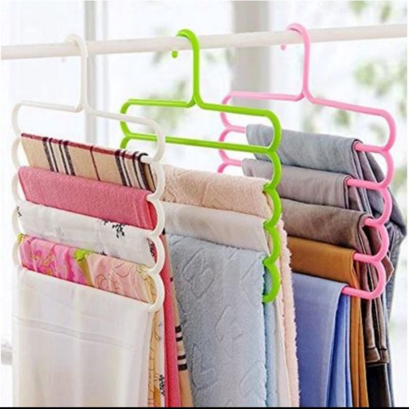 GANTUNGAN BAJU 5 SUSUN / HANGER MAGIC SERBAGUNA 5 LAYER PAKAIAN CELANA JILBAB