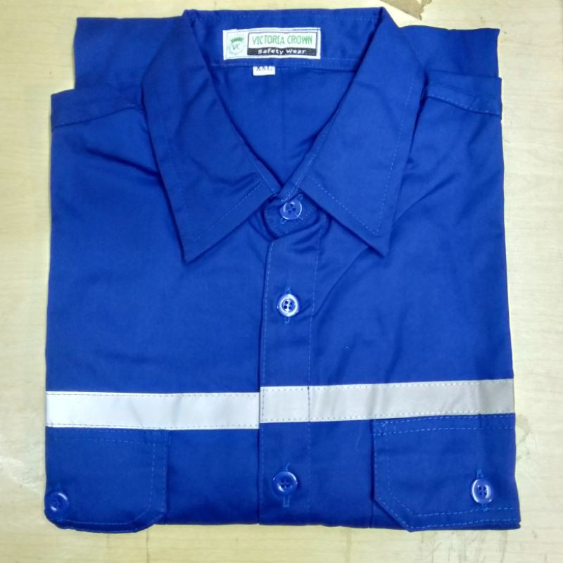 Baju Safety Proyek Biru BCA / Seragam Kerja Pria Lengan Panjang Setelan Celana Sefty