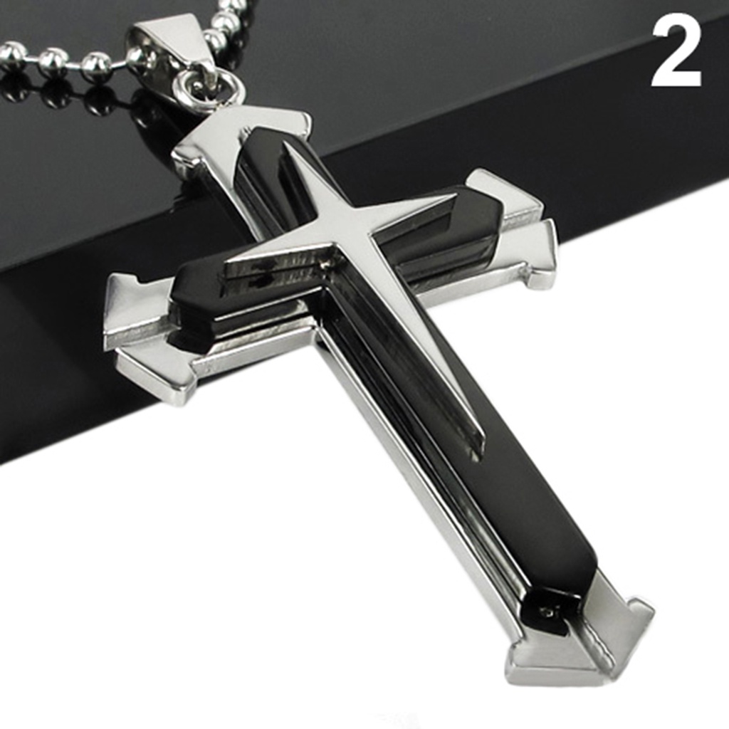 Hu Hu Hu Hu Hu Alat Bantu Pasang Kacamata♡ Kalung Rantai Liontin Salib Bahan Stainless Steel Untuk Pria