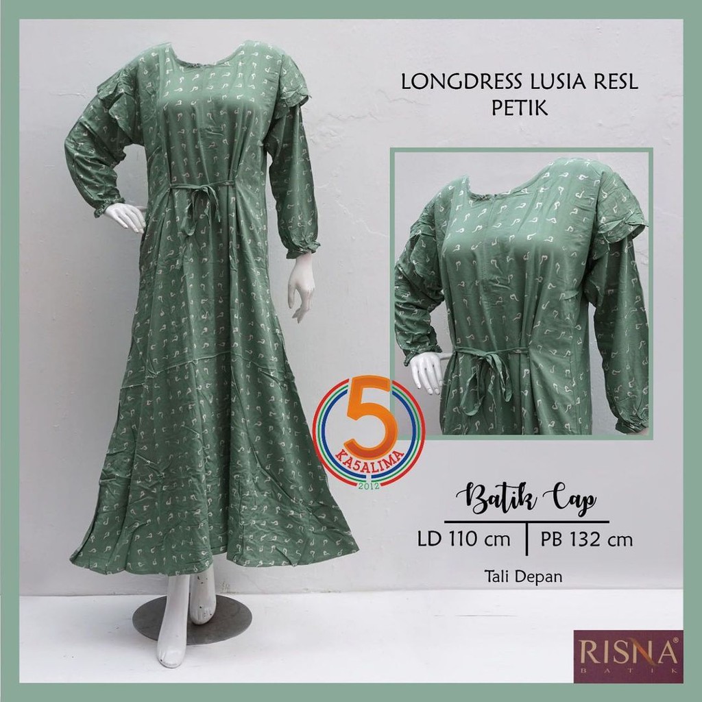 DASTER LONG DRESS LUSIA RESL PETIK Batik Risna Premium Lengan Panjang Murah Busui Kekinian Rayon Ara