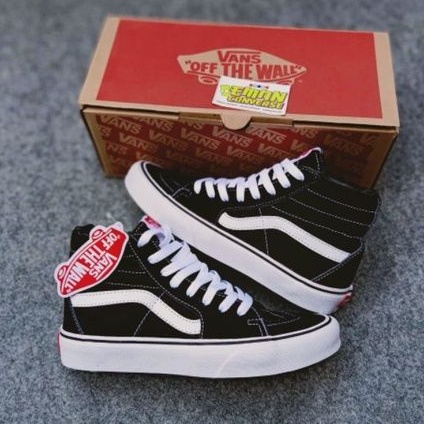 SEPATU V4NS SK8 HIGH BLACK WHITE PREMIUM MADE IN CHINA WAFFLE IFC