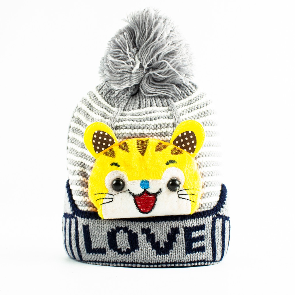 Topi Anak Bahan Rajut Premium Gambar Harimau Love / Singa