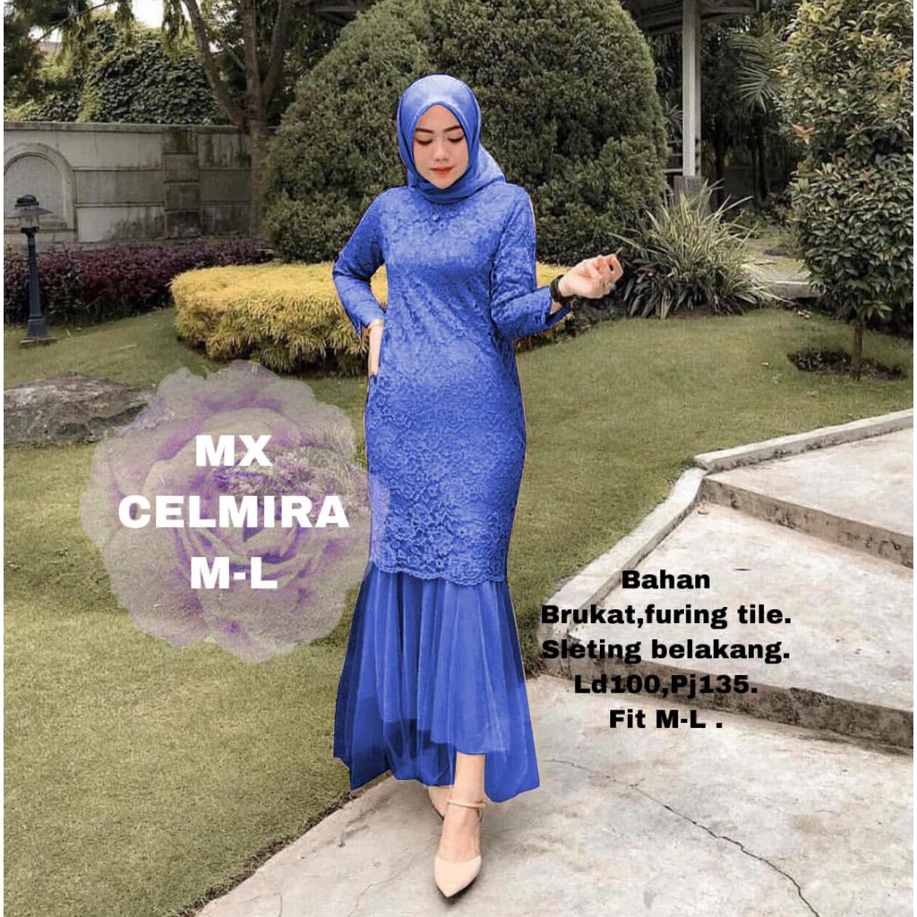 indobest mx CELMIRA BRUKAT MAXY TILE / GAUN PESTA WANITA LENGAN PANJANG FORMAL