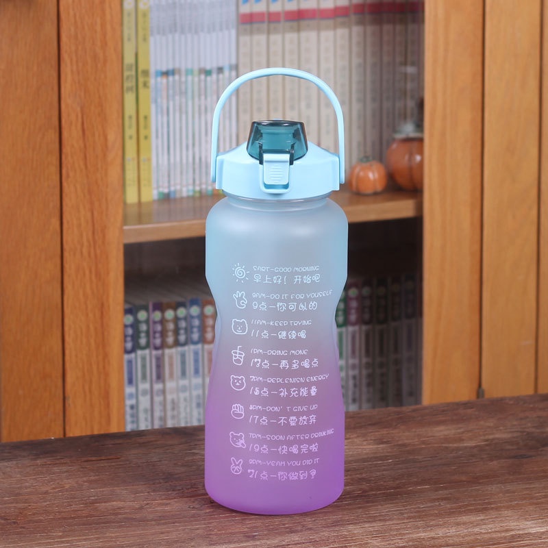 (In Stock) Botol Minum Kapasitas Besar 2000ml Warna Gradasi Dengan Spidol Waktu Untuk Fitness