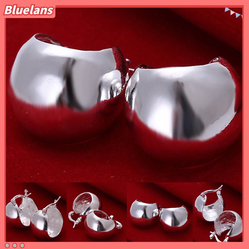 Bluelans Anting Hoop Lapis Silver Untuk Wanita