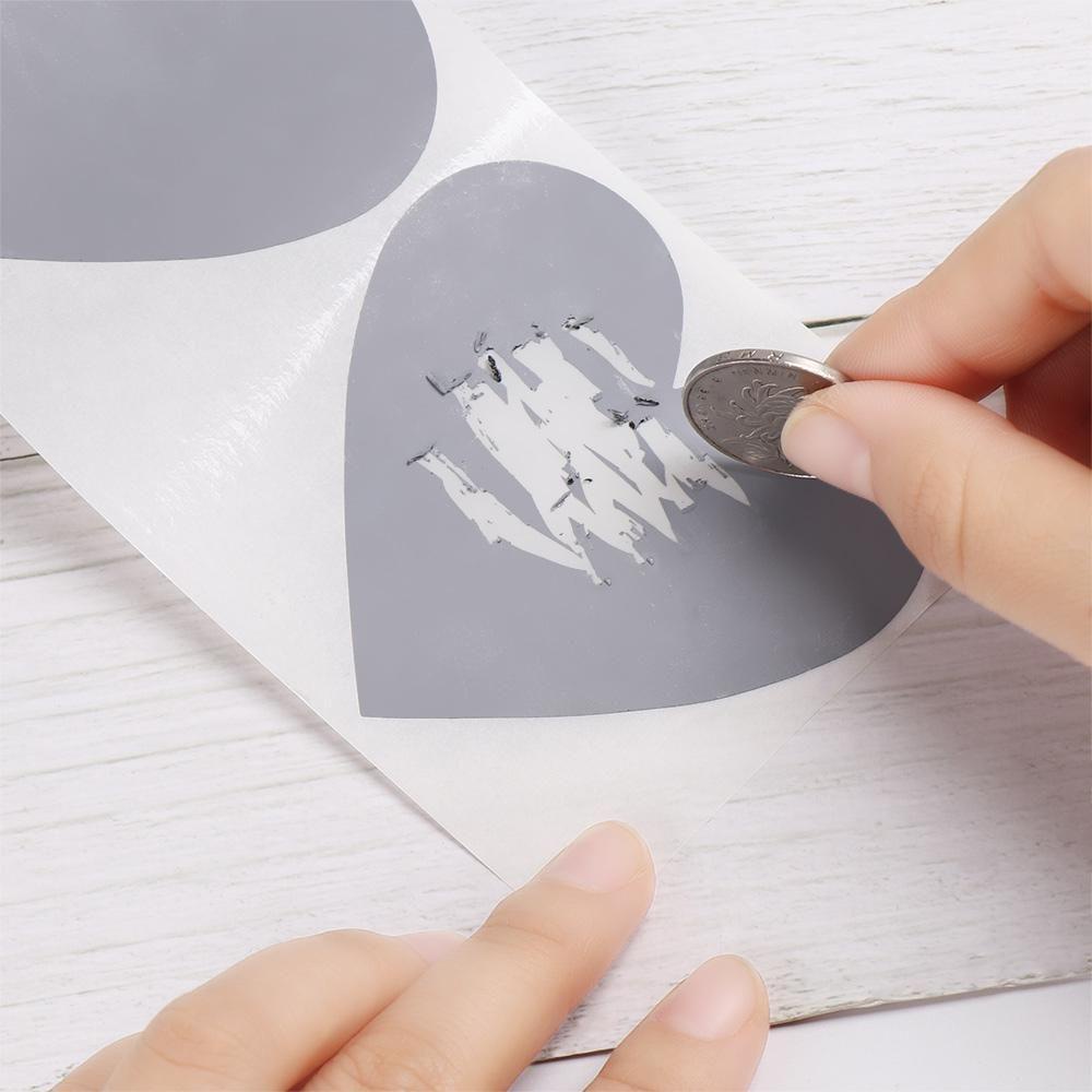 Solighter 100pcs Scratch Off Sticker Lucu Hot Sale Game Kode Rahasia Cover Perlengkapan Pesta Bisnis Cinta Bentuk Hati