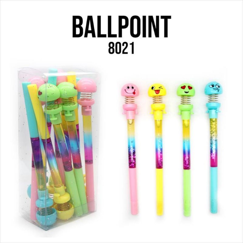 

isi 12 pcs bolpoin spring gliter dan LED tinta hitam