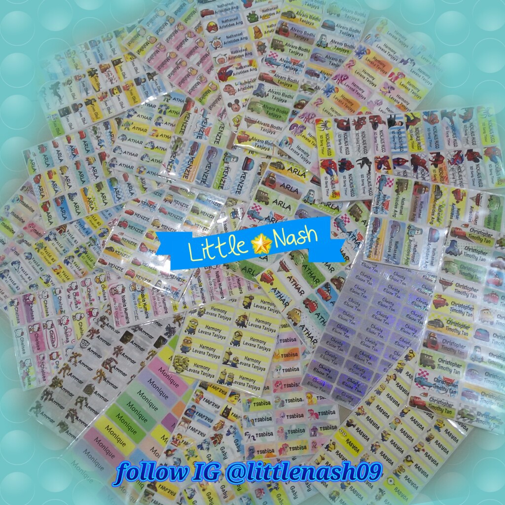 

Stiker Label Nama Waterproof - Animal/ Spongbob/ Snoppy/ Chip n Dale/ ANgryBirds/ Doraemon