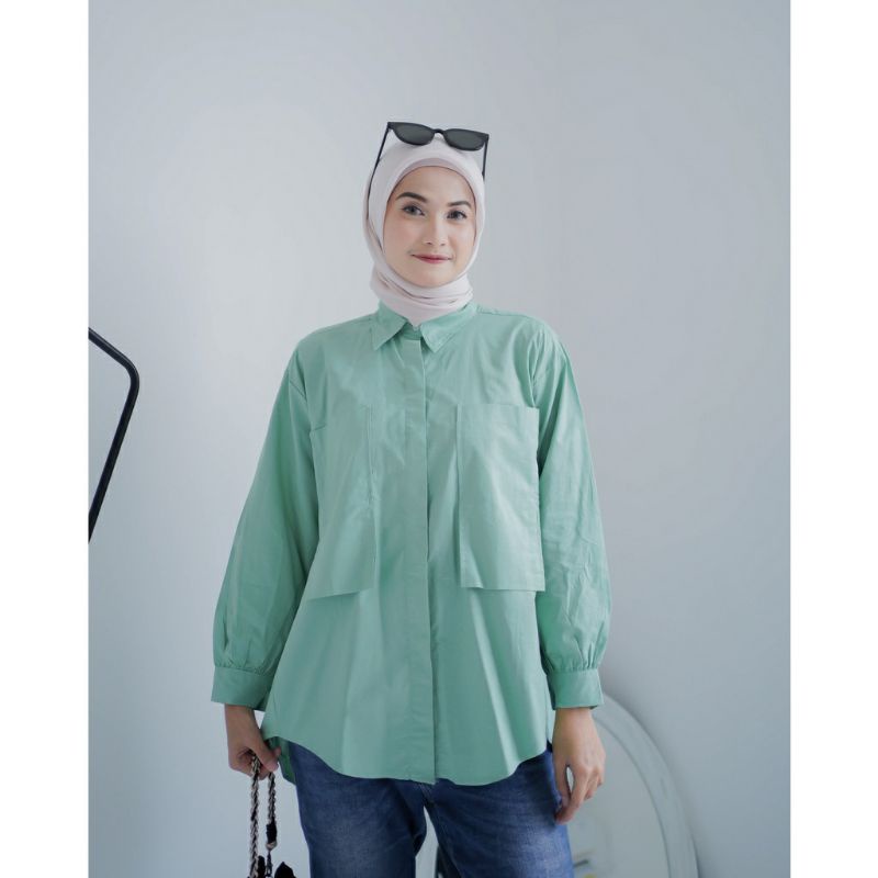 Kemeja blouse oversize gaudy kantong dua katun linen shirt ld 120 - Kemeja pocket wanita oversize - Kemeja fuchia wanita