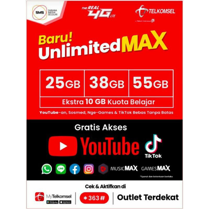 Kartu Unlimited Telkomsel 2bulan(Tanpa FUP