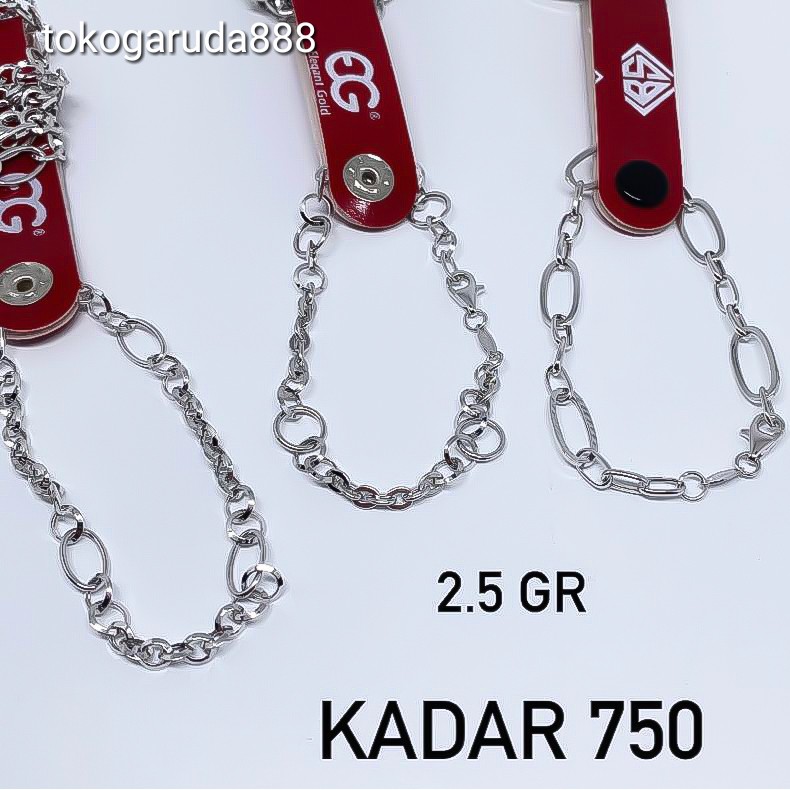 Rantai tangan gelang tali anak dan dewasa emas asli kadar 750 75% bulat oval nori besar variasi putih whitegold pada