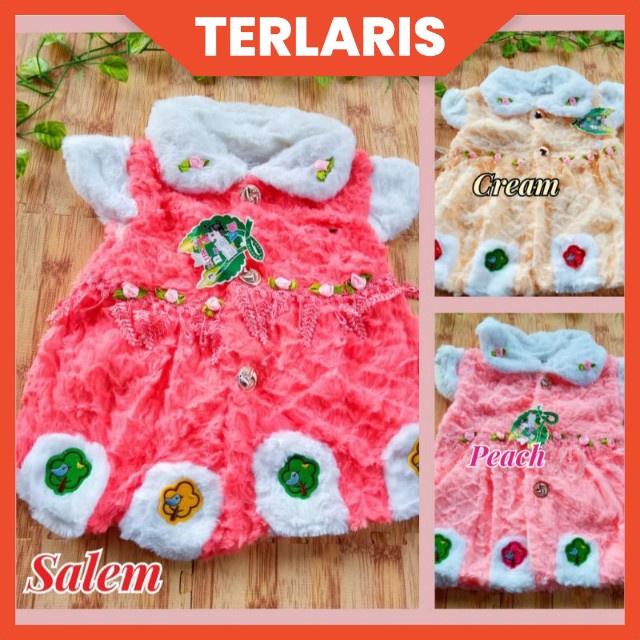 JAKET BULU ANAK CEWEK IMPORT PREMIUM 0-3,5 TAHUN KERAH BUNGA RUNCING / DRESS ANAK BAYI BULU IMPORT