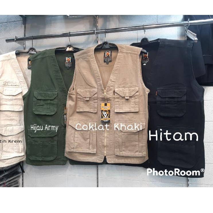 ☻ ROMPI KANVAS OUTDOOR KATUN CARGO | KERAH / OBLONG | Seragam / Lapangan / Rompi Pria / Wartawan /