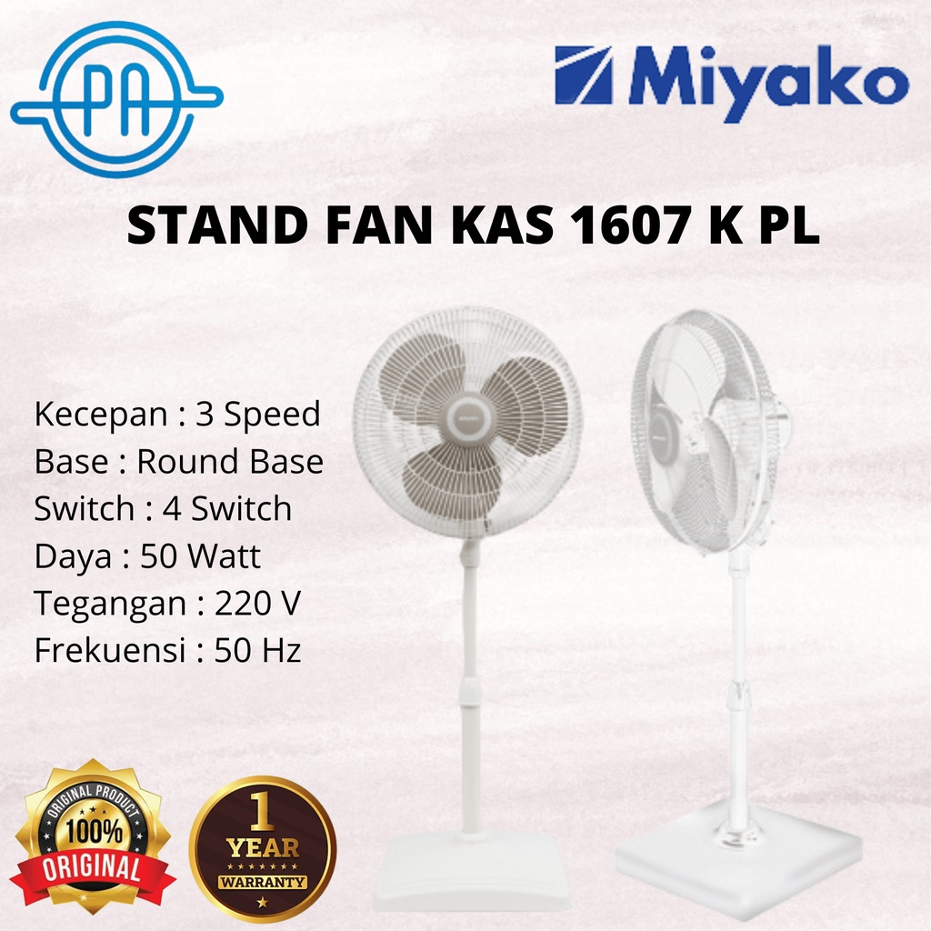 KIPAS ANGIN MIYAKO KAS 1607K PL / KAS1607KPL / KAS 1607KPL STAND FAN 16INCH