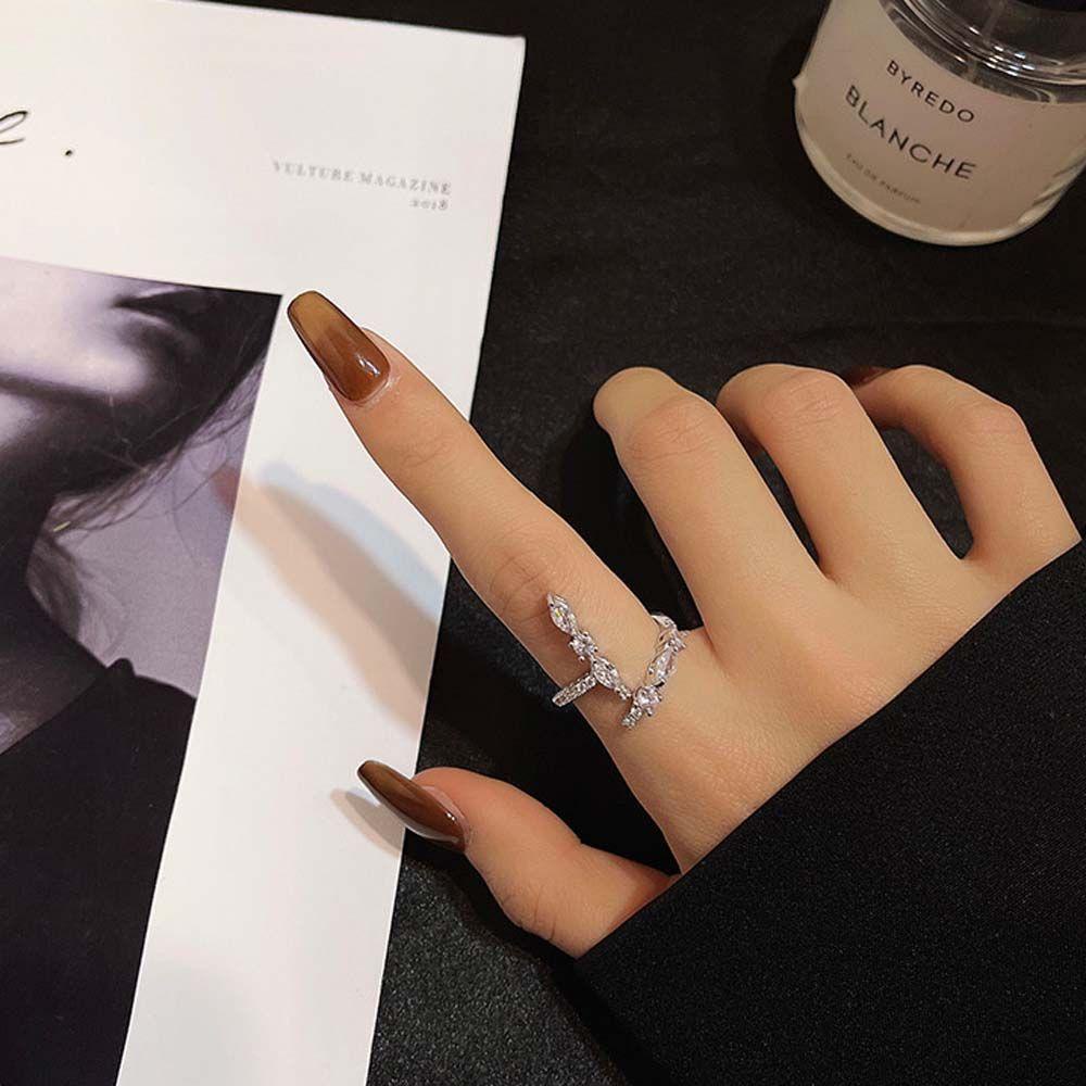 Mxbeauty Cincin Wanita Model Terbuka Desain Geometri Hias Zircon + Mutiara Gaya Korea / Romantis Untuk Pernikahan