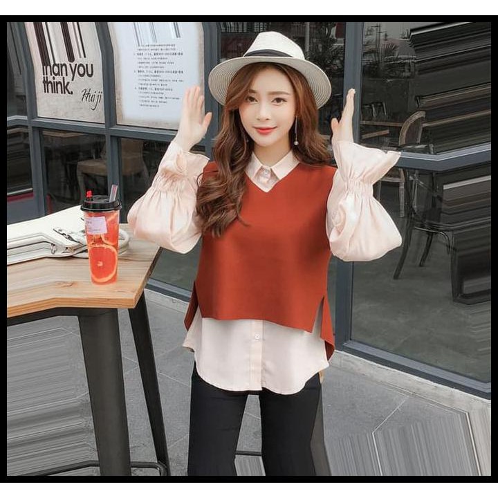 BAJU ATASAN KEMEJA WANITA BLOUSE KOREA IMPORT AB834481 TUNIK