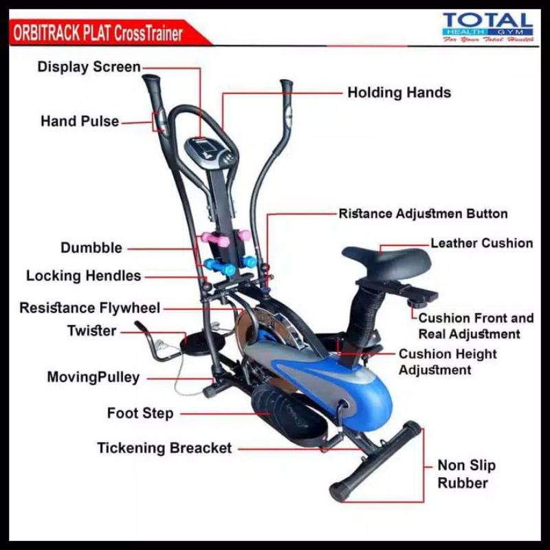 Orbitrack plat sepeda statis alat olahraga fitness