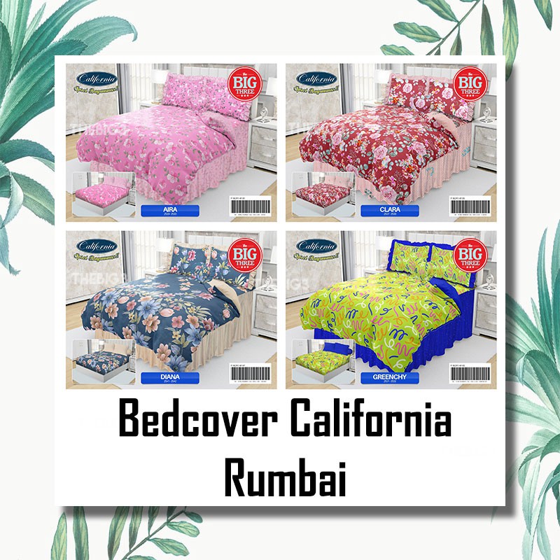 BEDCOVER SET CALIFORNIA KING 180 X 200, 160x200  Motif Pink Flamingo Malta Cosmo Rein Tory Aira Clara Diana Greenchy Kania Kiela Meow Naura Ola Dario Glen Olive Chiara Bianca Lynn Fiorello Marino Ginny Polka Royal Terino Vicenzo Metrico BC MURAH SURABAYA