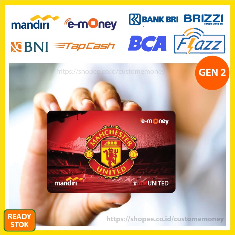 KARTU EMONEY CLUB BOLA MANCHESTER UNITED RED ETOLL E-MONEY MANDIRI FLAZZ BCA GEN 2 TAPCASH 1 SISI