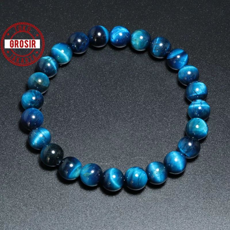 Gelang Pria Dan Wanita Batu Alam Tiger Eye Blue 8 Mm