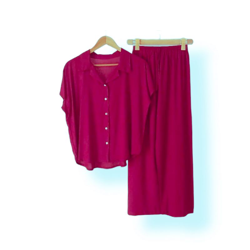 PIYAMA | BAJU TIDUR WANITA | SETELAN WANITA | PIYAMA WANITA | PIYAMA RAYON | PAJAMAS | PIYAMA JUMBO-Fuchia
