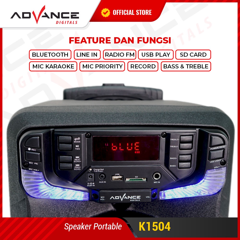 Advance Digitals K1504 Speaker Meeting Bluetooth Salon Aktif 15 inch Gratis 1 Mic Karoke