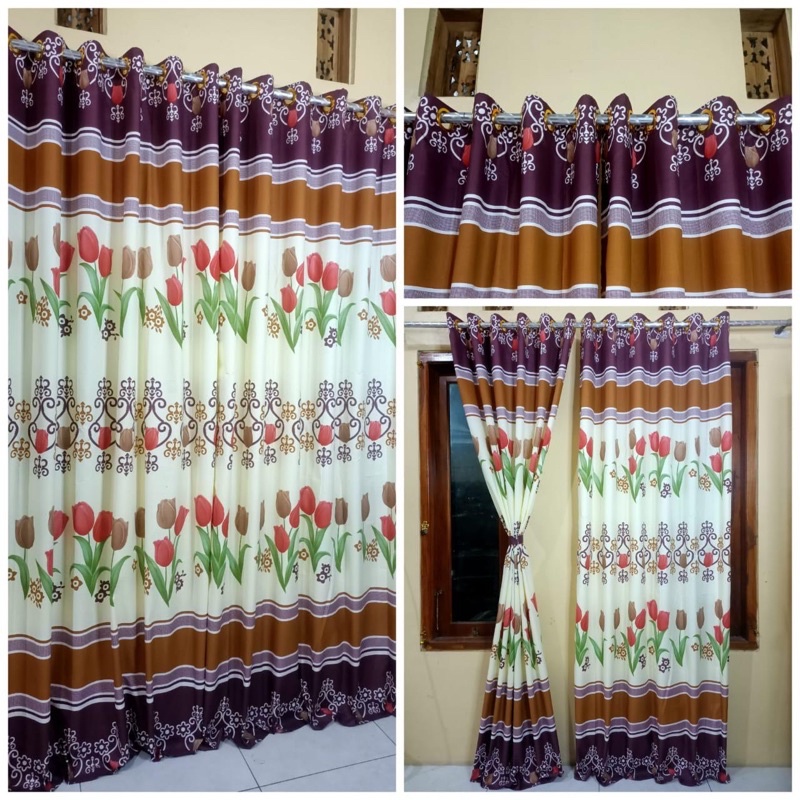 [ PINTU DAN JENDELA ] GORDEN SMOKRING MOTIF BUNGA TULIP COKLAT