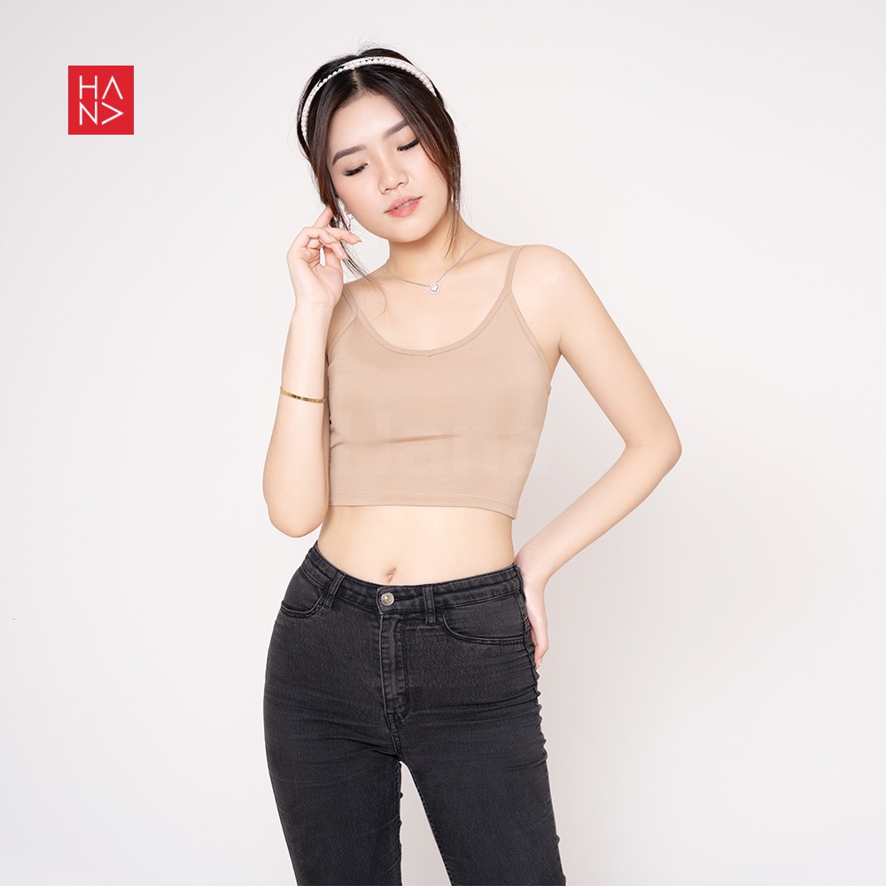(COD) HanaFashion - Aurora Basic Tank Top Crop S - XL Wanita - TT035-Beige