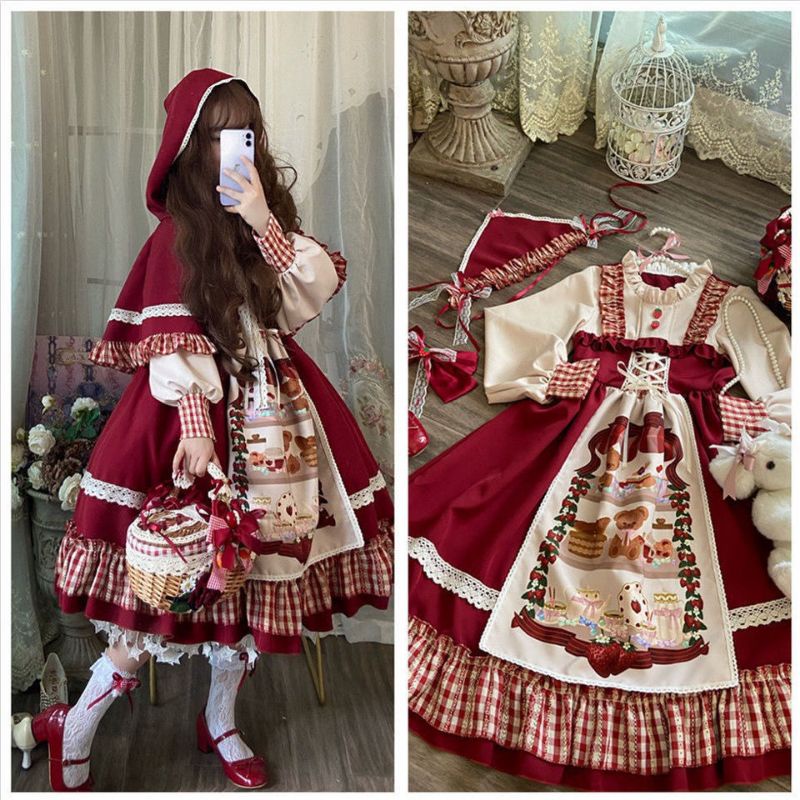 [MikanHiro Store] LOLITA DRESS RED RIDING HOOD BERRY LOLITA DRESS KAWAII DRESS