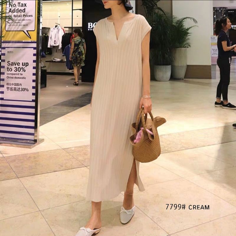 MDLV 7799 HERMOSA KNIT DRESS KOREA RAJUT LONG DRESS RAJUT PREMIUM DRESS SLIDE SAMPING FASHION IMPORT