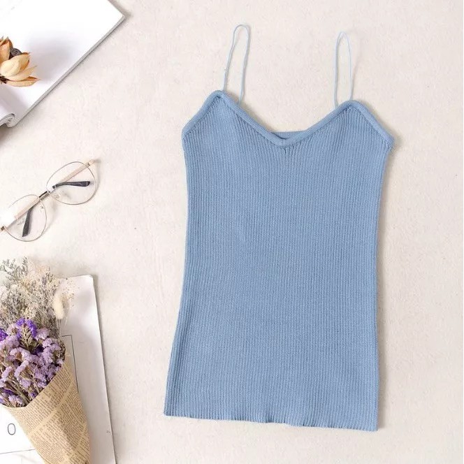 HUES.ID Korea Knit Tank Top Wanita / Kamisol Rajut / Tanktop Polos Import 4030