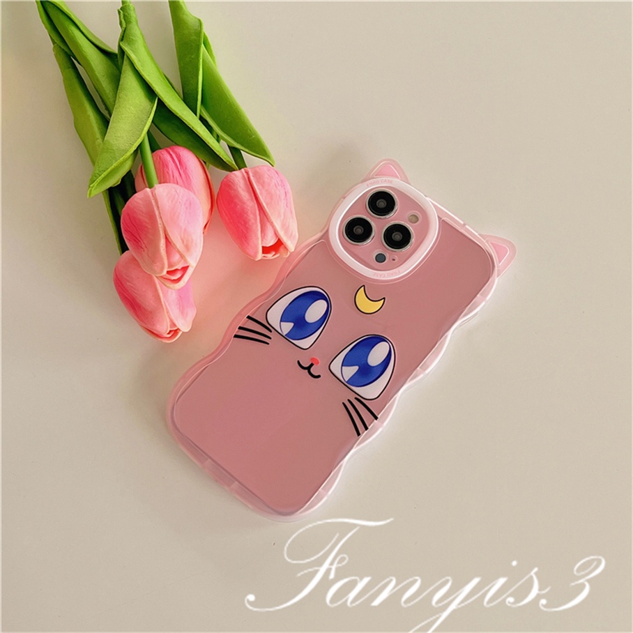 Compatible For iPhone 14 13 12 11 Pro Max X XR Xs Max 8 7 6 6s Plus SE 2020 Soft Case Pelindung Desain Telinga Kucing Luna Untuk