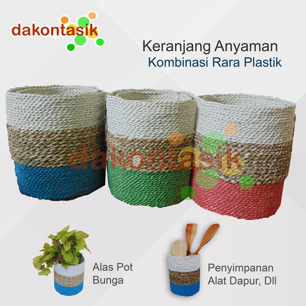 DakonTasik - 1 Set Tempat penyimpanan anyaman rara dan plastik multifungsi bentuk tabung lingkaran
