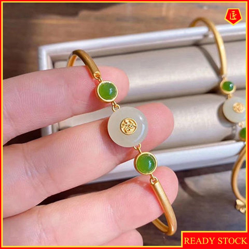 [Ready Stock]Retro Chinese Style Classic Natural Jade Bracelet