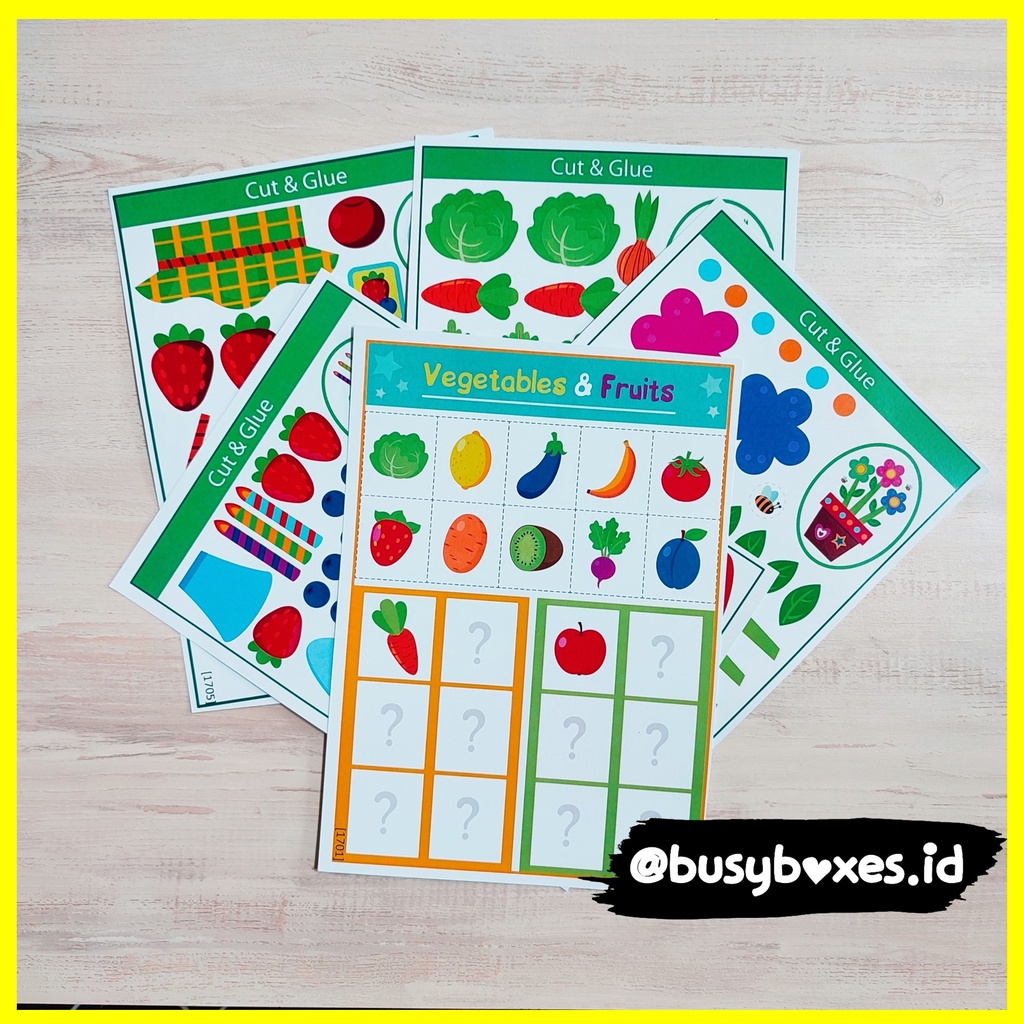 [busyboxes.id] Mainan Edukasi Anak 3 tahun mainan edukasi anak 2 tahun Aktivitas Menggunting dan Menempel Cut &amp; Glue Seri Buah dan Sayur Worksheet Gunting Tempel Cut and Glue