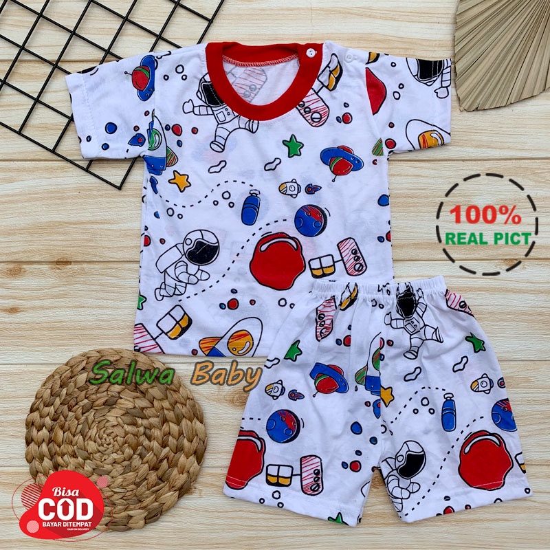 Setelan Baju Bayi Setelan Piyama Bayi Lengan Pendek Kancing Bahu Usia 3-12 Bulan Anababy