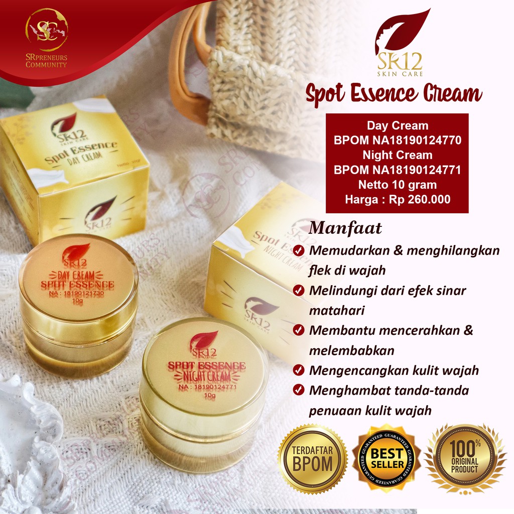 SPOT ESSENCE DAY &amp; NIGHT CREAM SR12 | TUMPAS BEKAS JERAWAT | FLEK HITAM &amp; NODA WAJAH | STANDAR BPOM