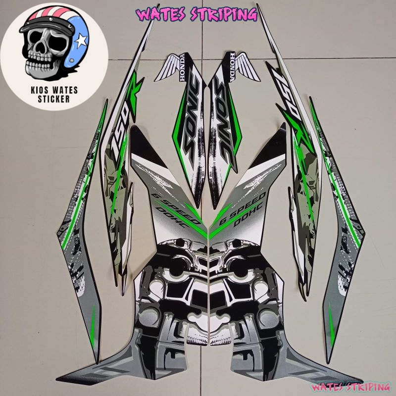 Striping Decal Polet Sticker  Honda sonic 150 2016 body hitam list hijau body motor standar Gemilang