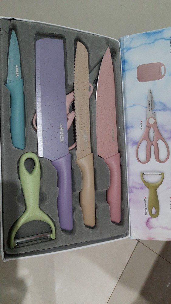 Amber Pisau Dapur Set / Kitchen Knife Set 6 Pcs + Free Talenan Multicolour [original]