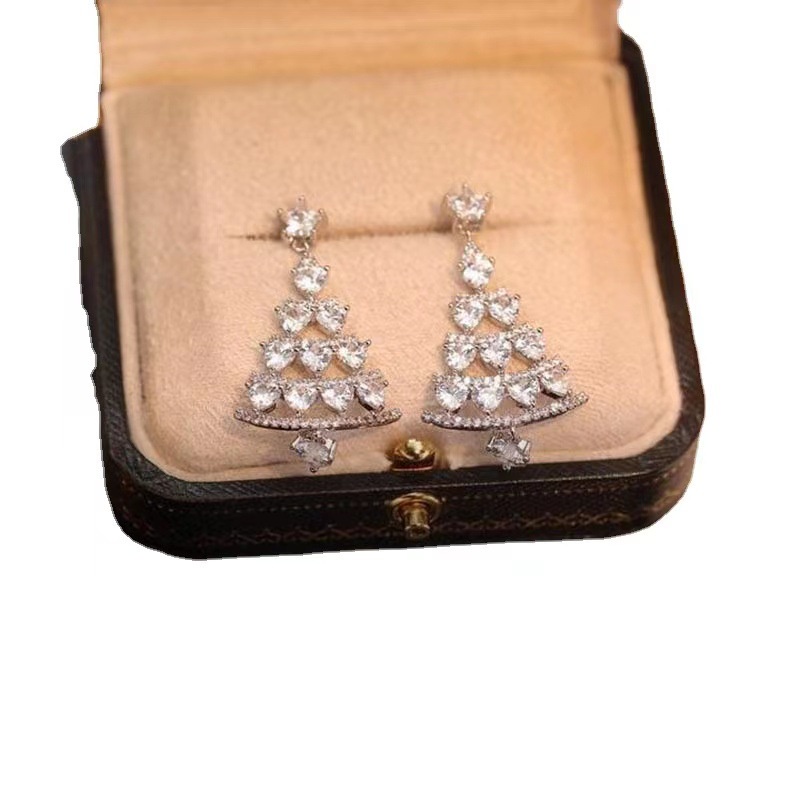 Anting Stud 925 Silver Needle Bentuk Pohon Natal Gaya Korea Untuk Wanita