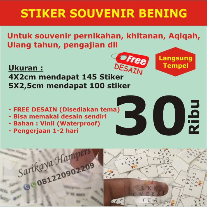 

Stiker Label Bening Souvenir Nikah/Khitan/Aqiqah/Pengajian/Hampers/Parcel DLL (PERSEGI PANJANG)