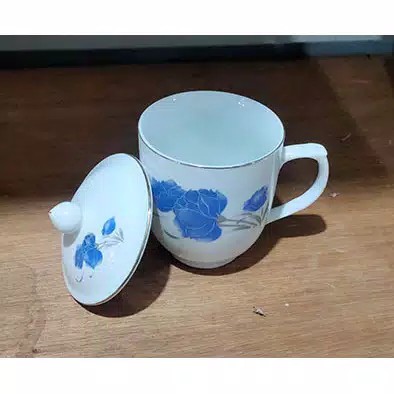 Cangkir Gelas Mug Teh Kopi Susu + Tutup Antik RRC